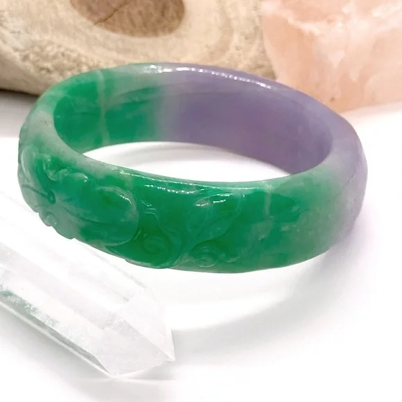 LAVENDER Multicolor Jadeite Jade Chinese Hand Carved 59mm Bangle Bracelet - Picture 3 of 5